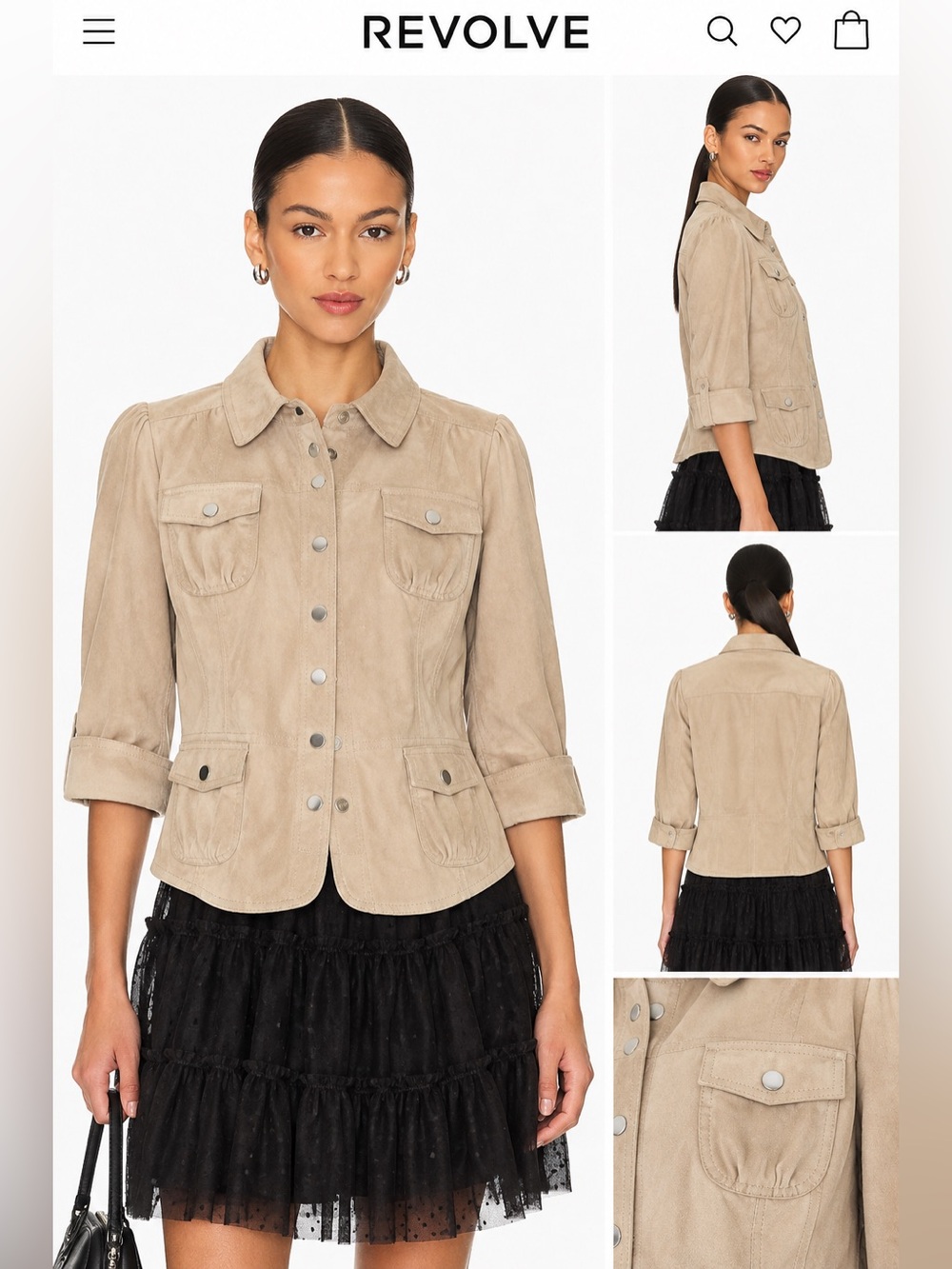 J Michaels Genuine Leather Beige Suede Utility Jacket Size L shimmer